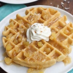Coconut cream waffles with pineapple coconut syrup