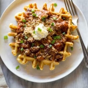 Cornbread waffles with chili