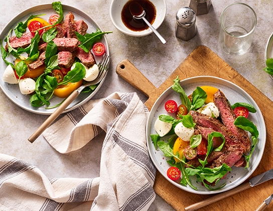 Tomato bocconcini salad with steak