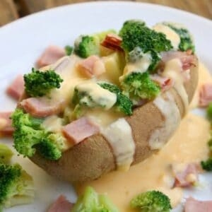 Broccoli, ham and cheese baked potato