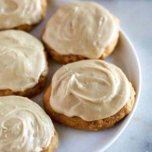 Pumpkin cookies with caramel frosting