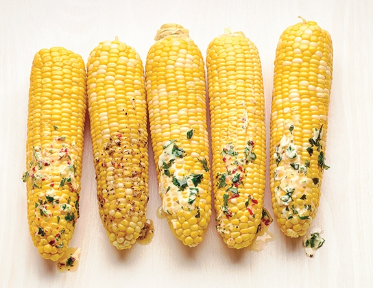 Grilled corn with international butters