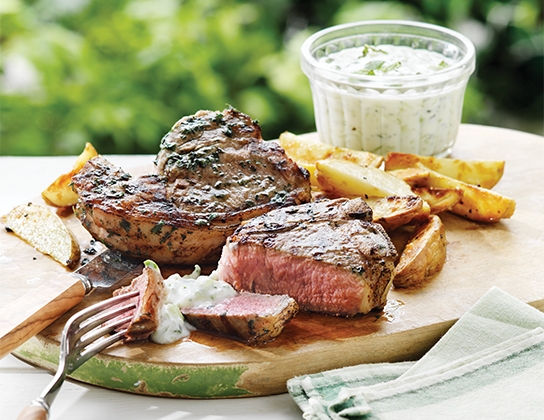 Grilled lamb chops with cucumber mint sauce