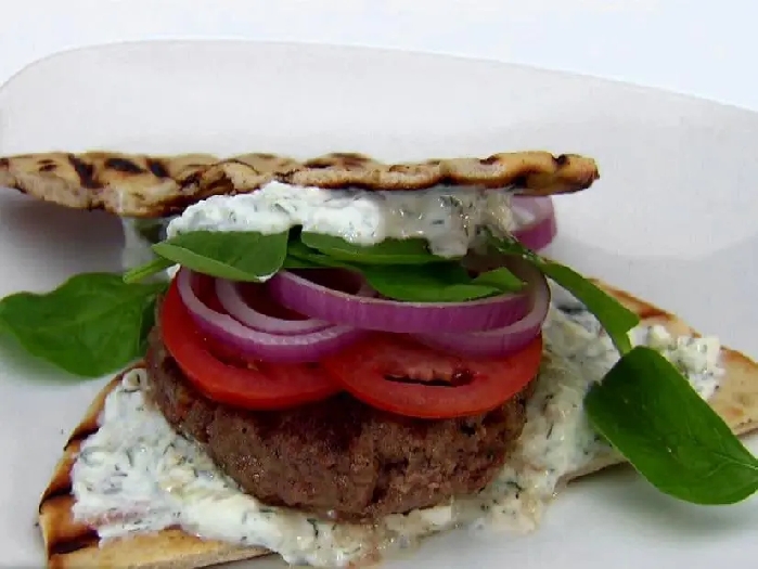 Lamb burgers with feta tzatziki spread recipe