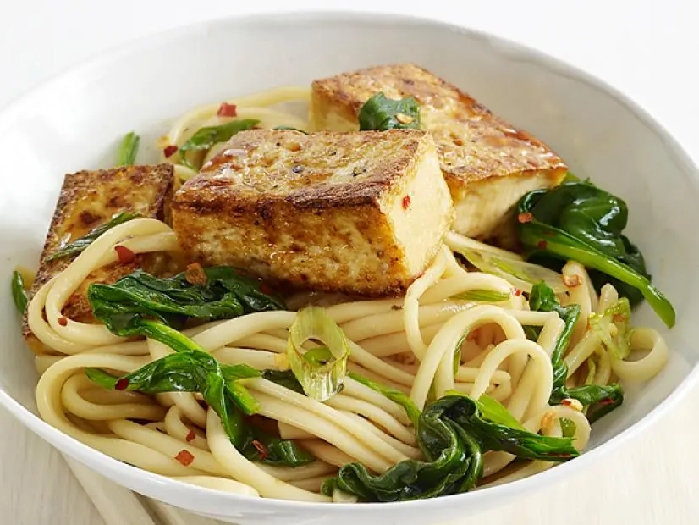Udon with tofu and asian greens recipe