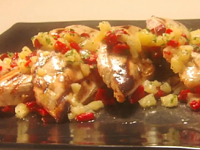 Yogurt grilled chicken breast with pineapple roasted red pepper salsa recipe