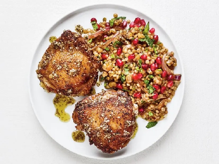 Za’atar chicken thighs with pearl couscous recipe