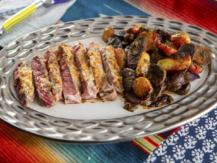 Habanero-parmesan crusted steak with peri peri potatoes recipe