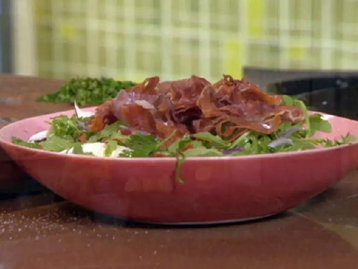 Earthy portobello salad with prosciutto recipe