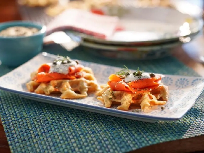 "everything" savory potato waffles with smoked salmon recipe
