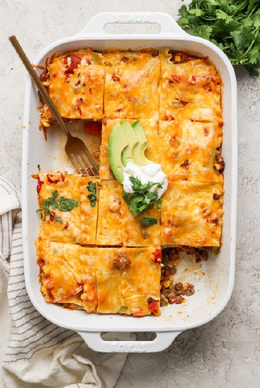 Whipped cottage cheese taco lasagna