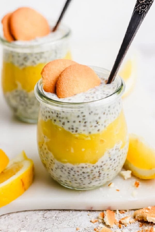 Protein lemon cream pie chia seed pudding