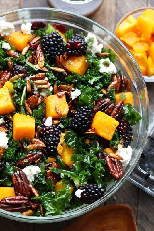 Roasted butternut squash and blackberry harvest salad
