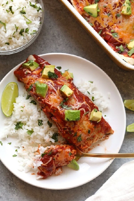 Healthy sweet potato chicken enchiladas