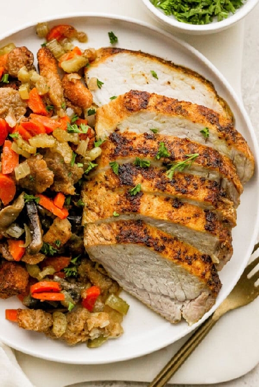 One-pot roasted pork tenderloin with mushroom stuffing