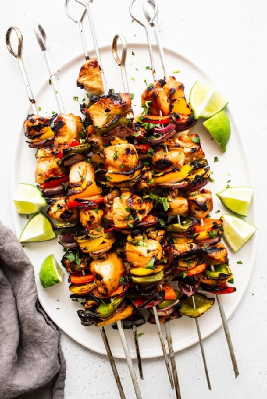 Rainbow grilled chicken kabobs