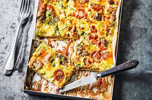 Oven frittata with ham hock, tomato & pesto