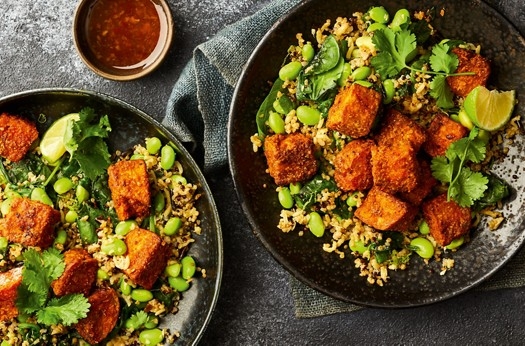 Crispy air fryer tofu with coconut grains