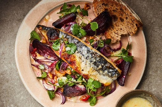 Roasted beetroot & mackerel with orange dressing