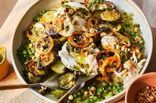 Roasted lemon, courgette & burrata salad