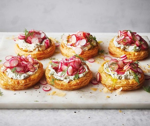 Radish & boursin tarts