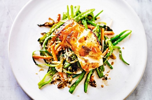 Miso cod stir fry with veggie noodles