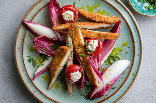 Pork milanese with chicory, cherry pepper & ricotta salad