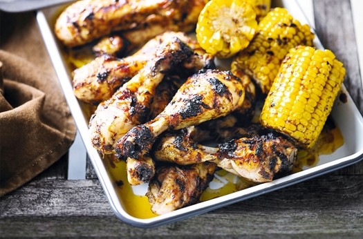 Jamaican jerk chicken with rice & beans salad