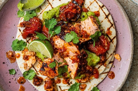 Chipotle-roasted salmon  with warm tomato salsa