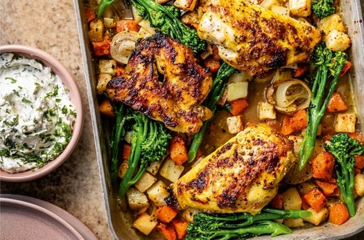 Honey, mustard & tarragon chicken traybake