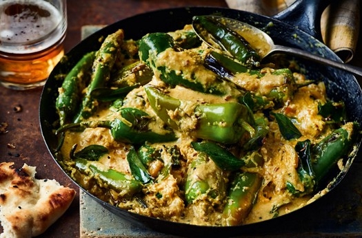 Green chillies in peanut & sesame sauce