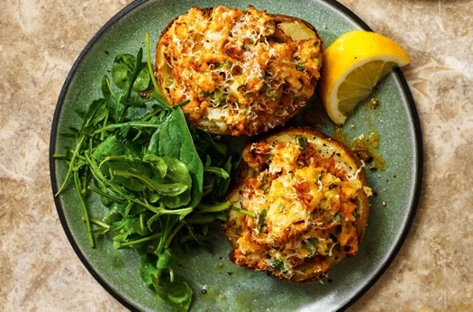 Crab rarebit-stuffed baked potatoes