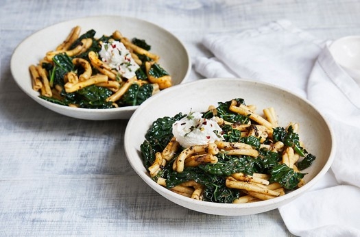 Black garlic, lemon & cavolo nero pasta with ricotta