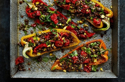 Roasted romano peppers with puy lentils