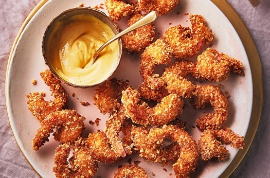Coconut crusted prawns with mango mayonnaise