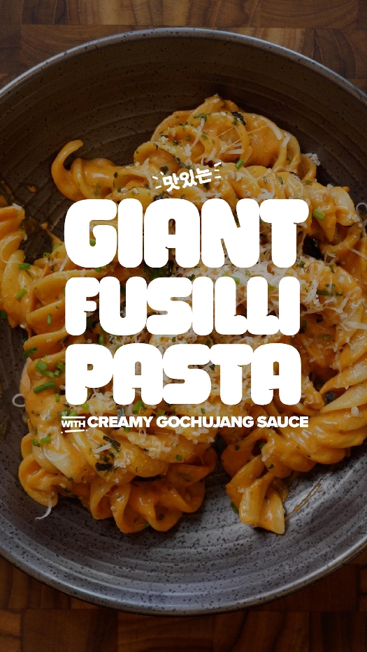 Giant fusilli pasta with creamy gochujang sauce