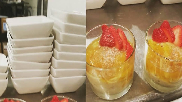 Arroz con leche with candied mango