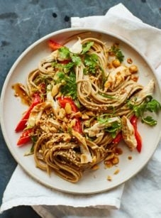 Soba chicken noodle salad with ginger peanut dressing