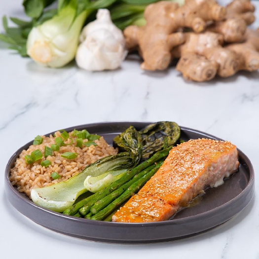 One-pan miso honey salmon for two