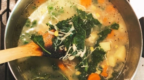 Potato, corn, and kale soup