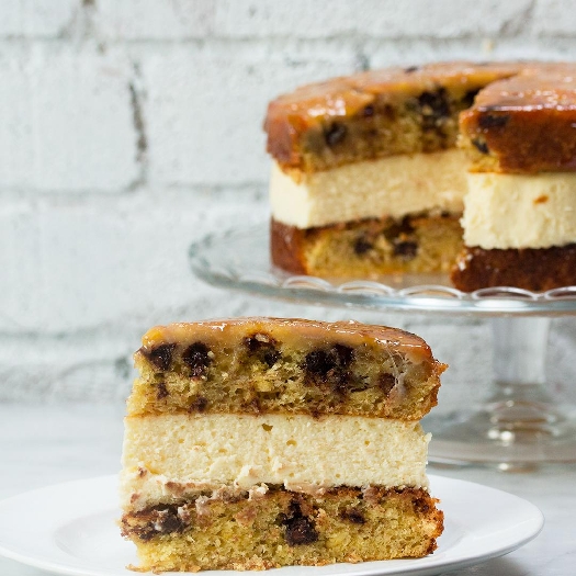 Chocolate chip bananas foster 'box' cheesecake