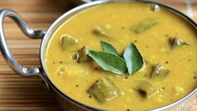 Ground masala sambar with okra