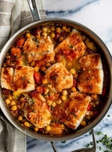 Baked cod with tomatoes & chickpeas