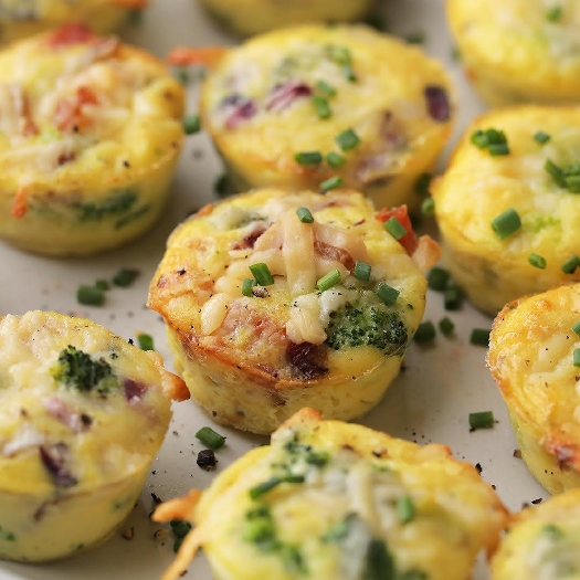 Mini broccoli cheddar quiches 3 ways