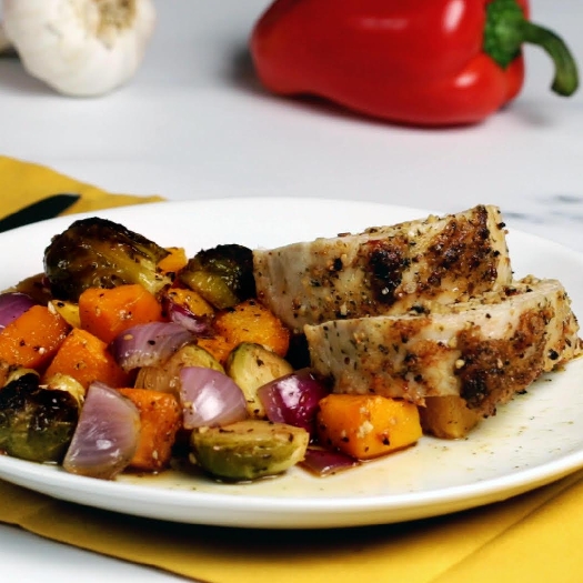 Hearty roasted pork loin & vegetables