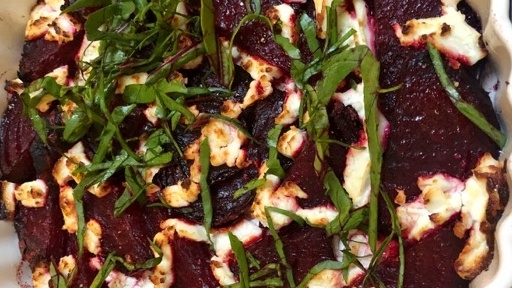 Roasted beet and goat cheese rose