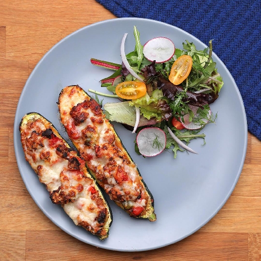 Sausage stuffed zucchini boats