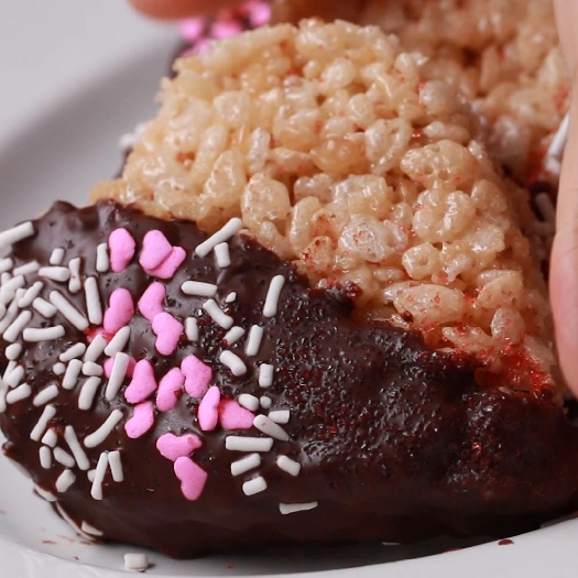 Dark chocolate rice cereal treat hearts