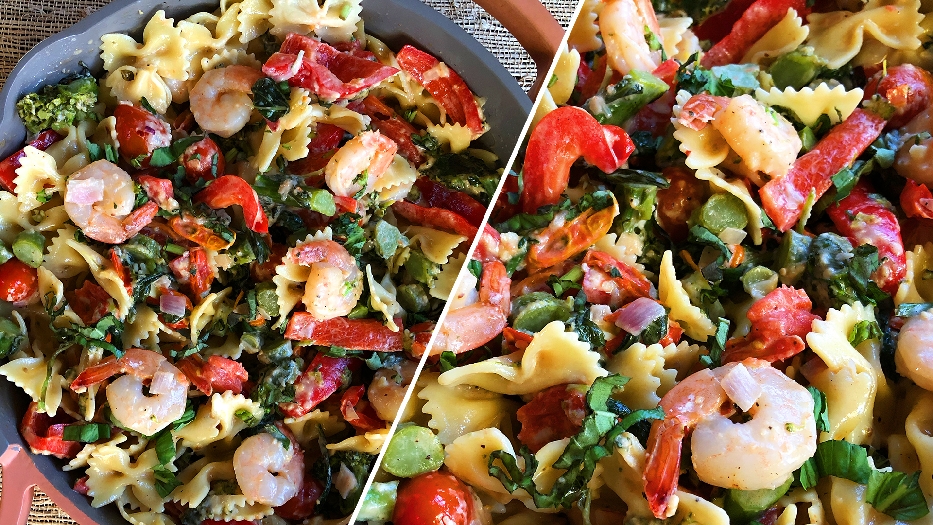 Everything-in-the-fridge pasta as made by ashley tyrus-rawlings