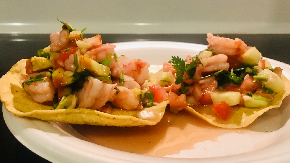 Mexican shrimp ceviche tostada
